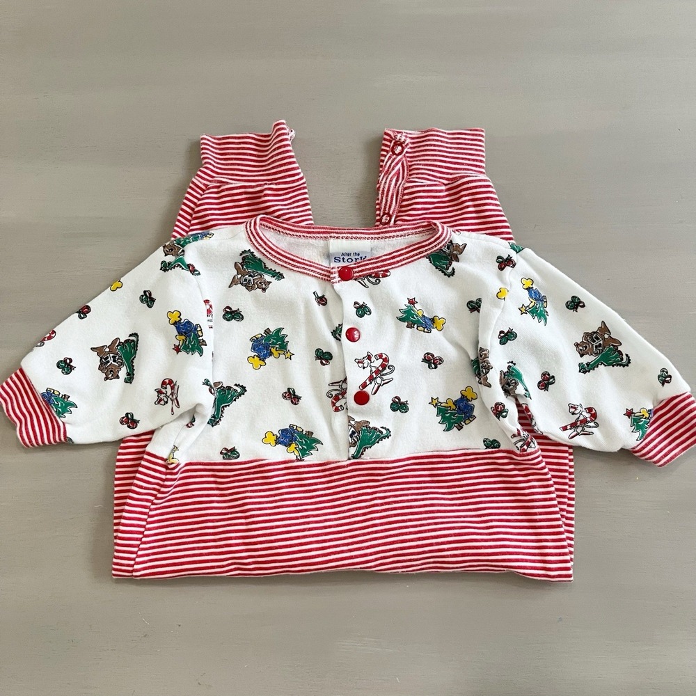 Holiday Vintage Infant Romper Sleeper 12M One Piece Soft Cotton Moose Dinosaur